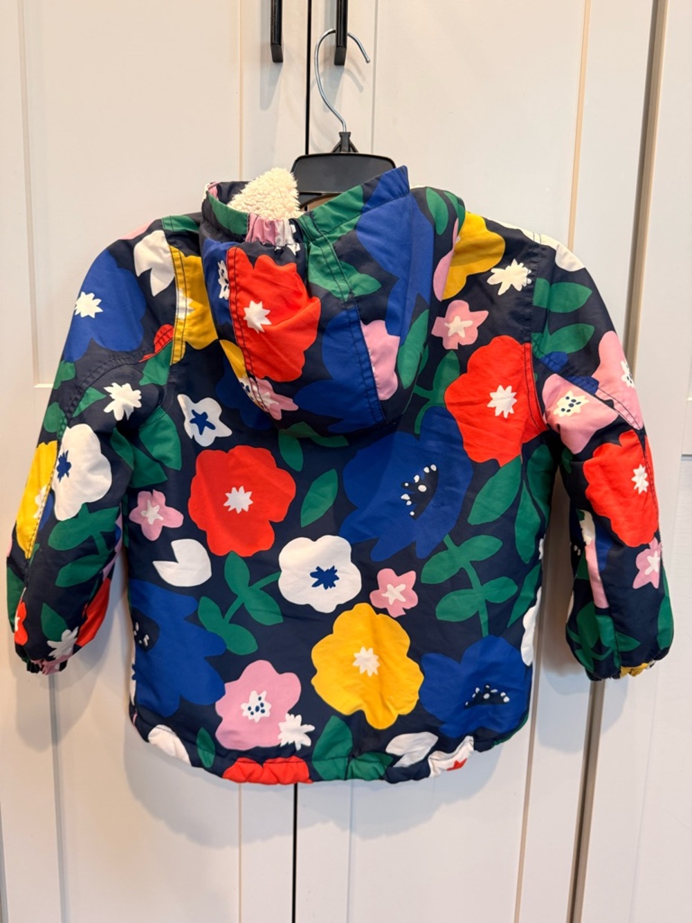 Mini Boden Floral Hooded Jacket - Navy Multi - Picture 3 of 4